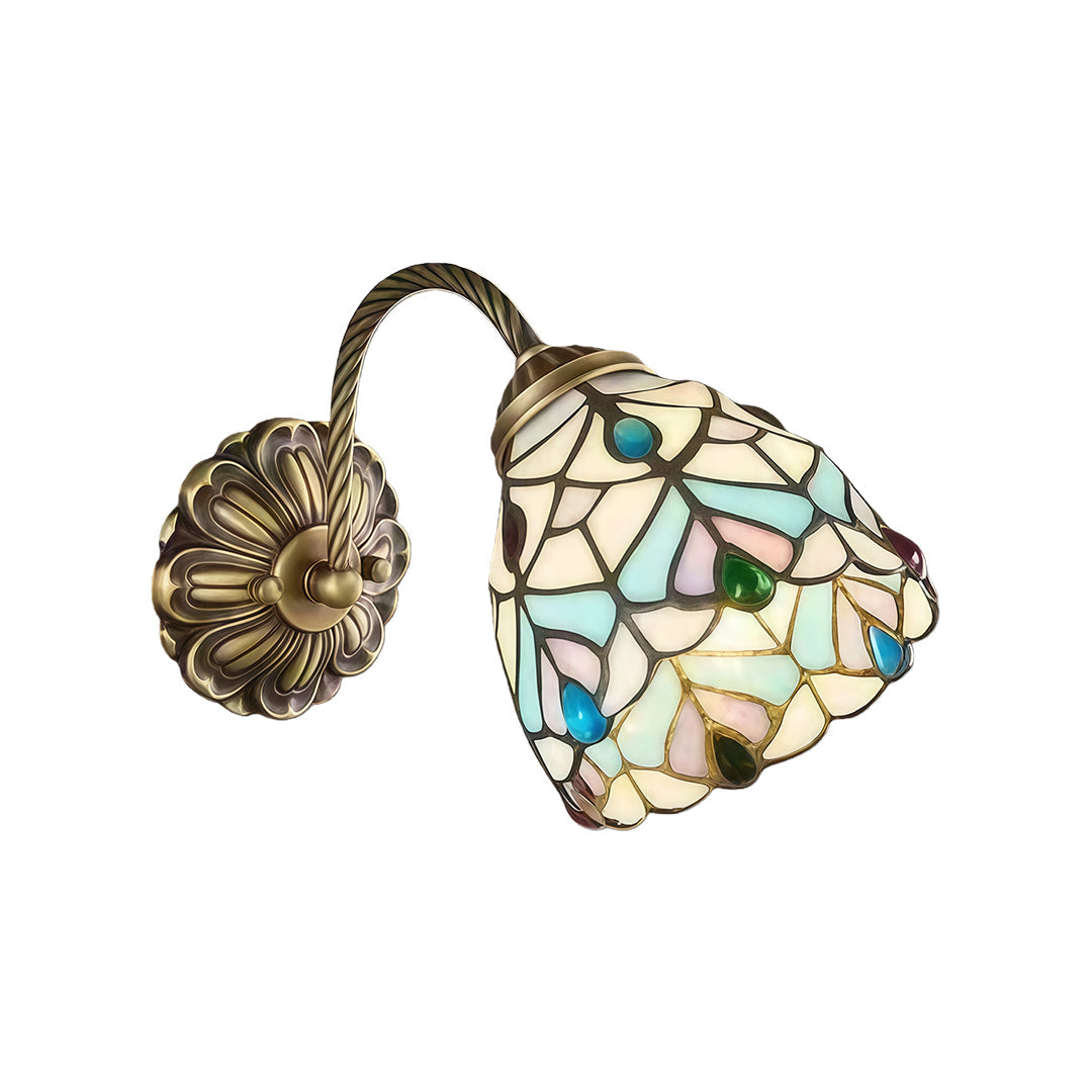 Stained Glass Wall Sconce — Brass with Copper Finish, E27, 12.2" W, Vintage Country