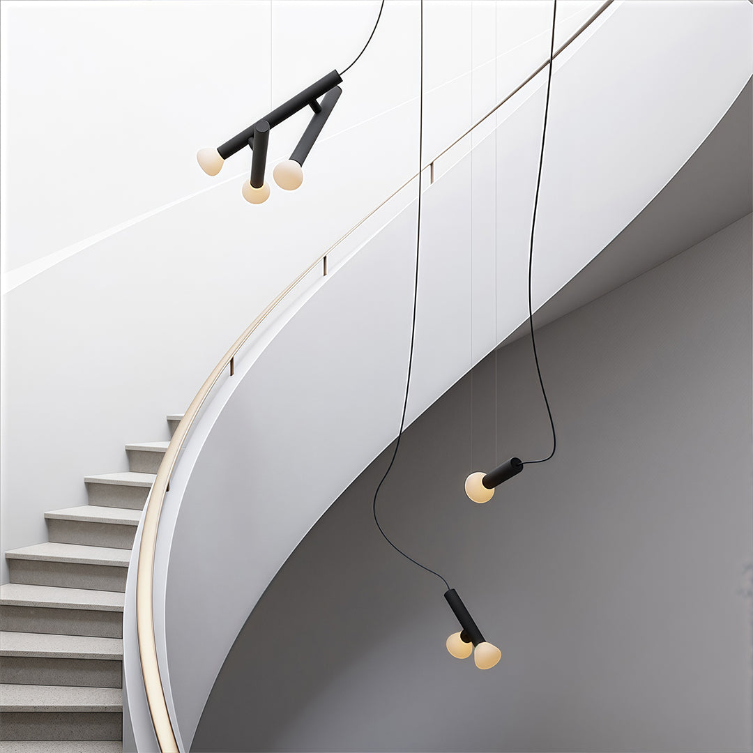 Cylindrical Minimalist Pendant Light — Black Metal and Clear Glass, 1-, 2-, or 3-Head, 5W G9 Warm Light