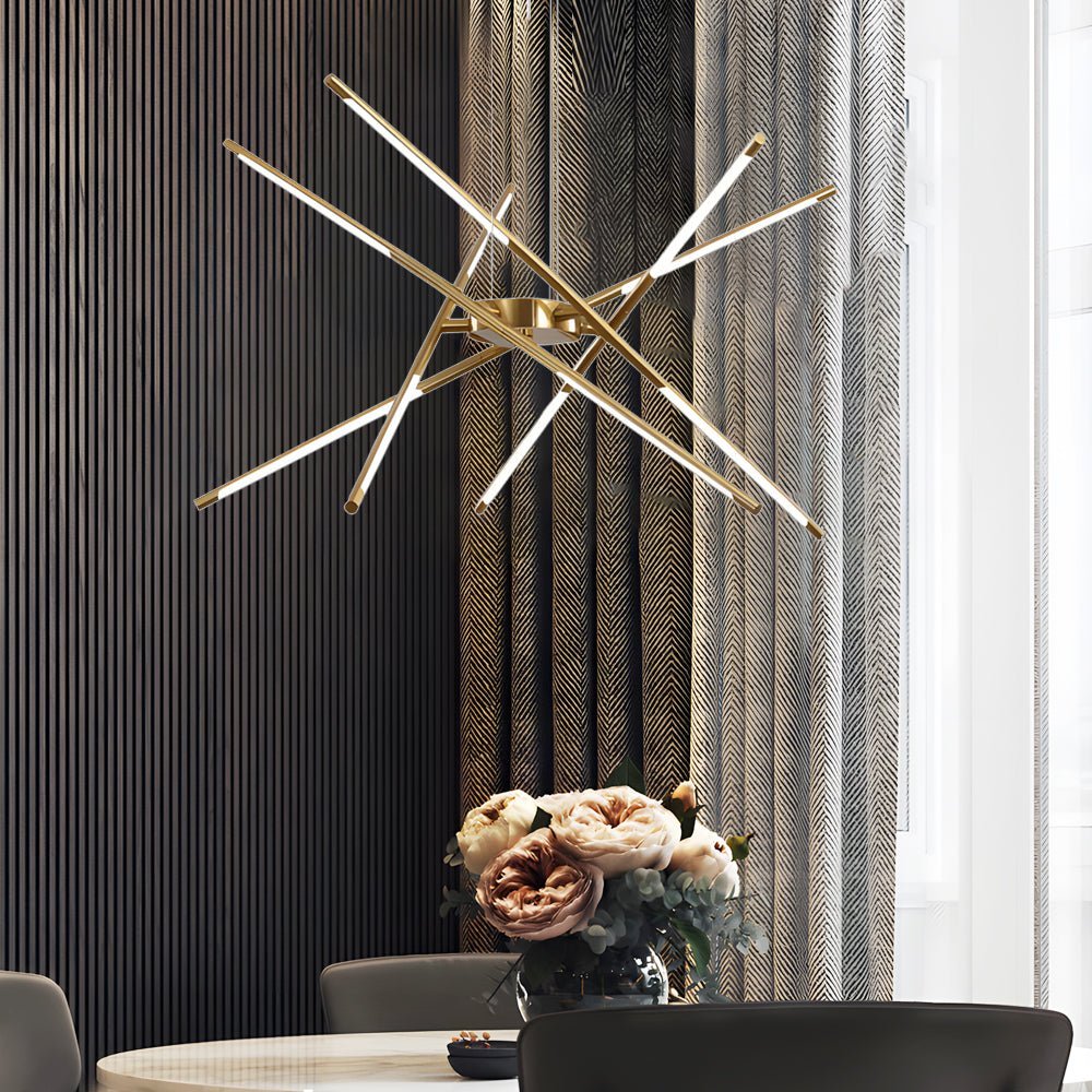 Linear Sputnik Chandelier — Iron, Gold/Black, Stepless Dimming, 3000K–6000K, 3- to 6-Light