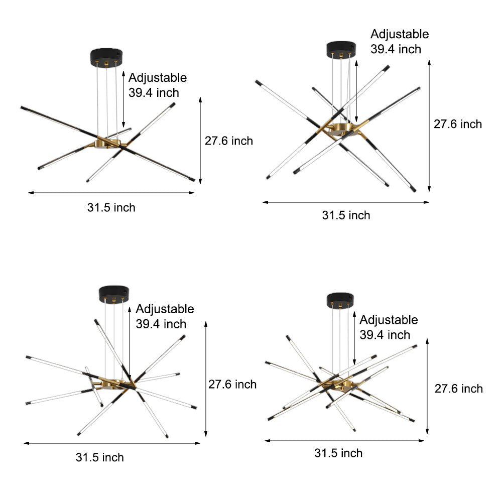 Linear Sputnik Chandelier — Iron, Gold/Black, Stepless Dimming, 3000K–6000K, 3- to 6-Light
