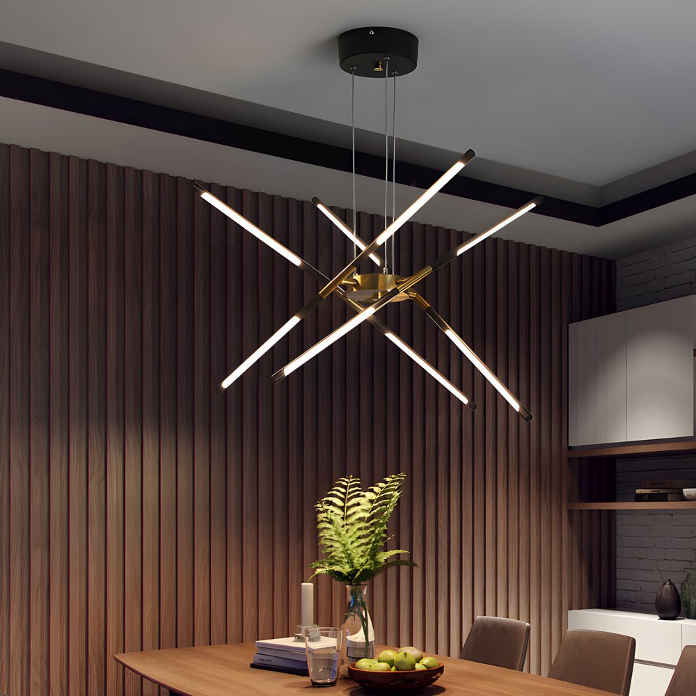 Linear Sputnik Chandelier — Iron, Gold/Black, Stepless Dimming, 3000K–6000K, 3- to 6-Light