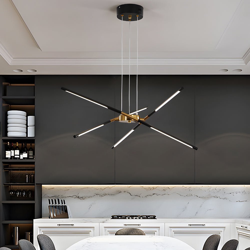 Linear Sputnik Chandelier — Iron, Gold/Black, Stepless Dimming, 3000K–6000K, 3- to 6-Light