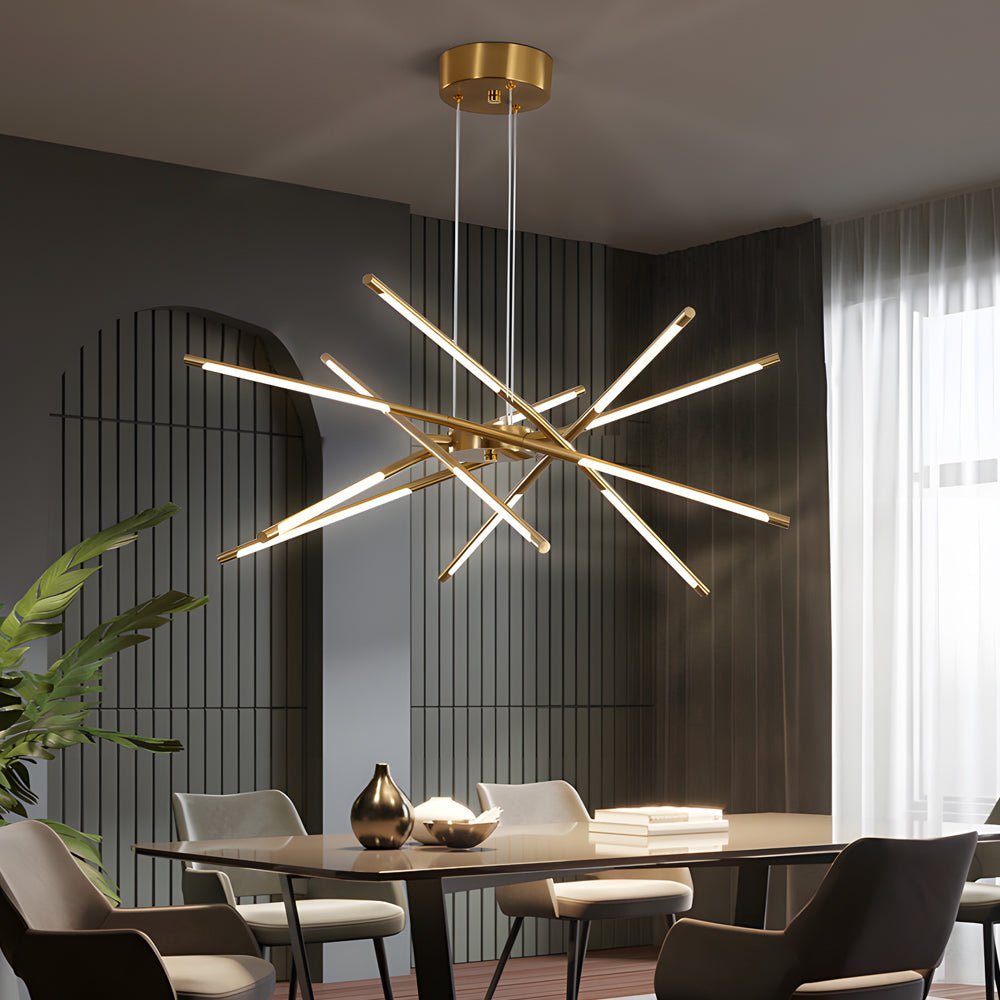 Linear Sputnik Chandelier — Iron, Gold/Black, Stepless Dimming, 3000K–6000K, 3- to 6-Light