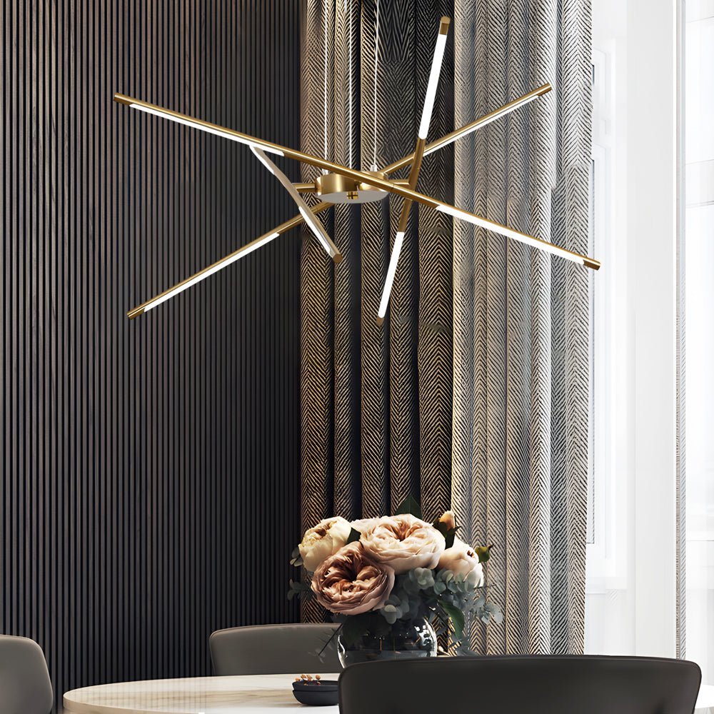 Linear Sputnik Chandelier — Iron, Gold/Black, Stepless Dimming, 3000K–6000K, 3- to 6-Light