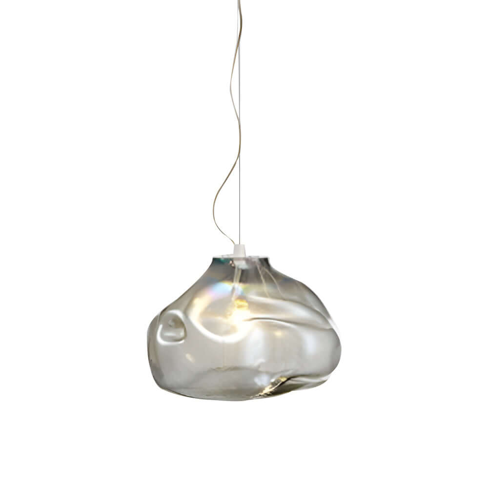 Hand-Blown Textured Glass Mini Pendant — Steel Wire, 12W 3000K, Available in Teal or Ash
