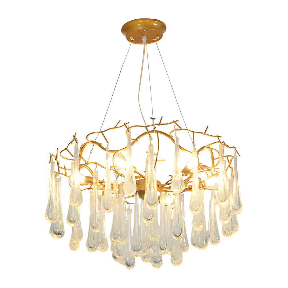 Tree Branch Crystal Raindrop Chandelier — Iron, Gold Finish, 5-Light G9, 3000K, 23.6" Diameter