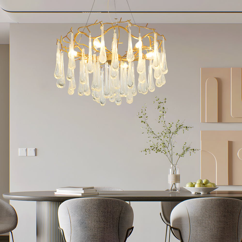 Tree Branch Crystal Raindrop Chandelier — Iron, Gold Finish, 5-Light G9, 3000K, 23.6" Diameter