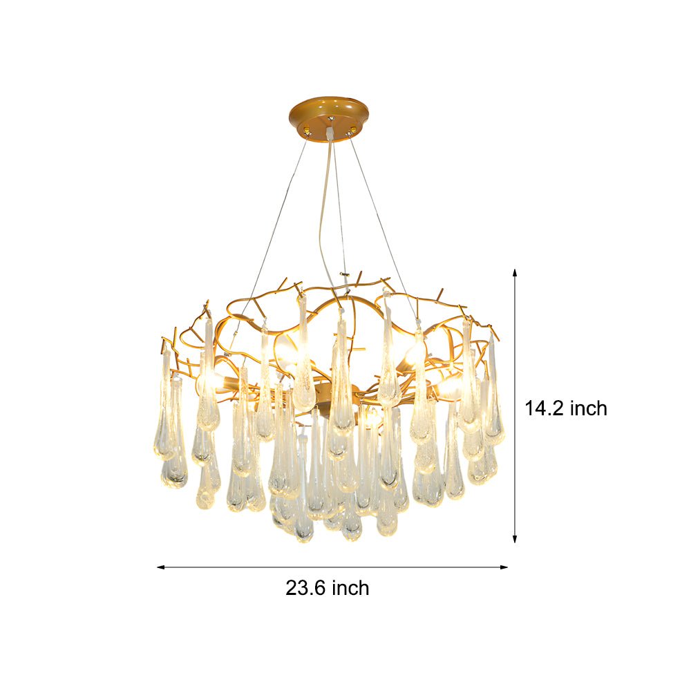 Tree Branch Crystal Raindrop Chandelier — Iron, Gold Finish, 5-Light G9, 3000K, 23.6" Diameter