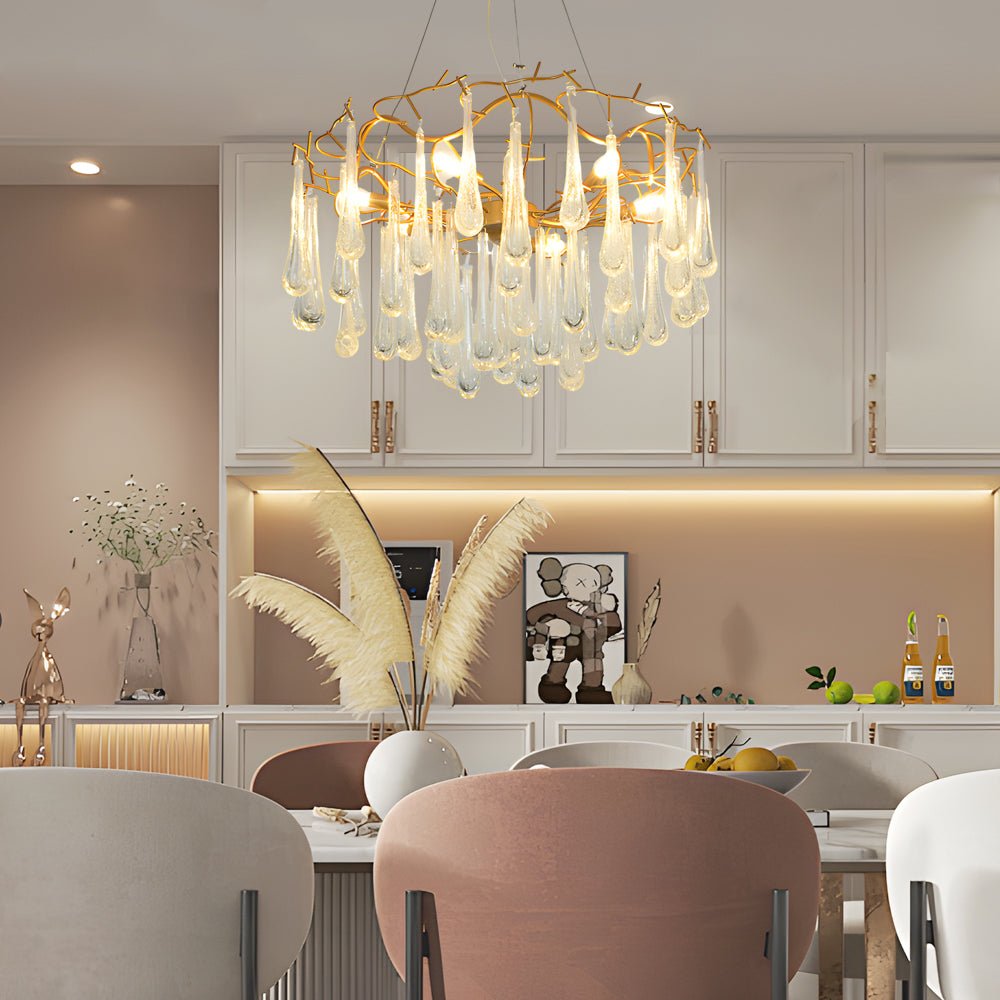Tree Branch Crystal Raindrop Chandelier — Iron, Gold Finish, 5-Light G9, 3000K, 23.6" Diameter