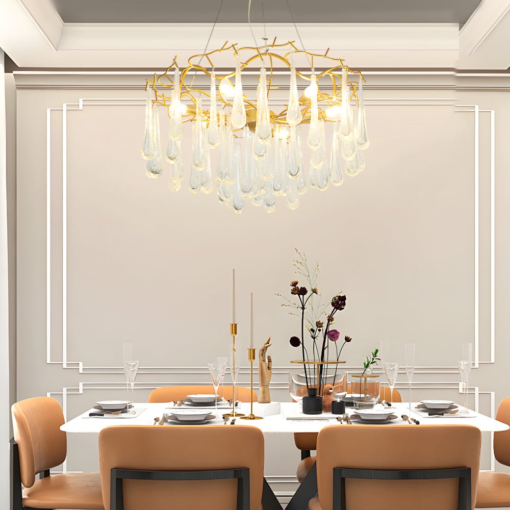 Tree Branch Crystal Raindrop Chandelier — Iron, Gold Finish, 5-Light G9, 3000K, 23.6" Diameter