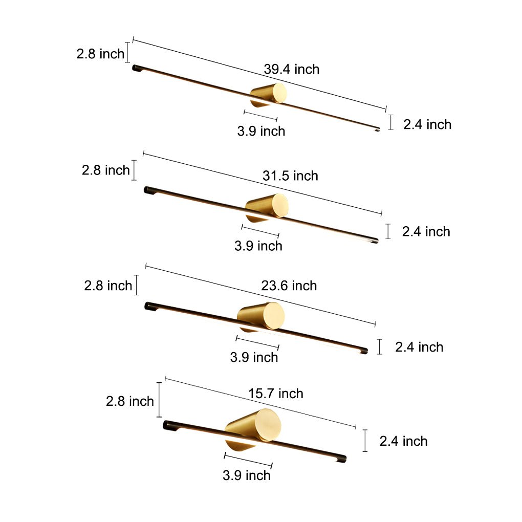 Two-Tone Cylinder & Linear Bar Vanity Light — Copper & Acrylic, LED 16W–40W, Three-Step Dimming, 15.7"–39.4"