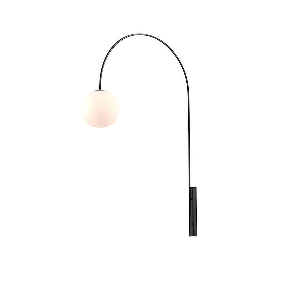 Long-Arm Wall Sconce — Black Iron, E14, Interchangeable Round Glass or Trumpet Shade, Three-Step Dimming, Hardwired
