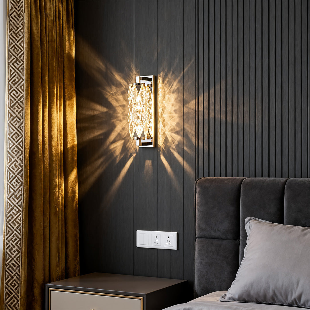 Geometric Crystal Wall Sconce — Stainless Steel, LED, 3-Step Dimming (3000K/4500K/6000K), Small 7W or Large 24W
