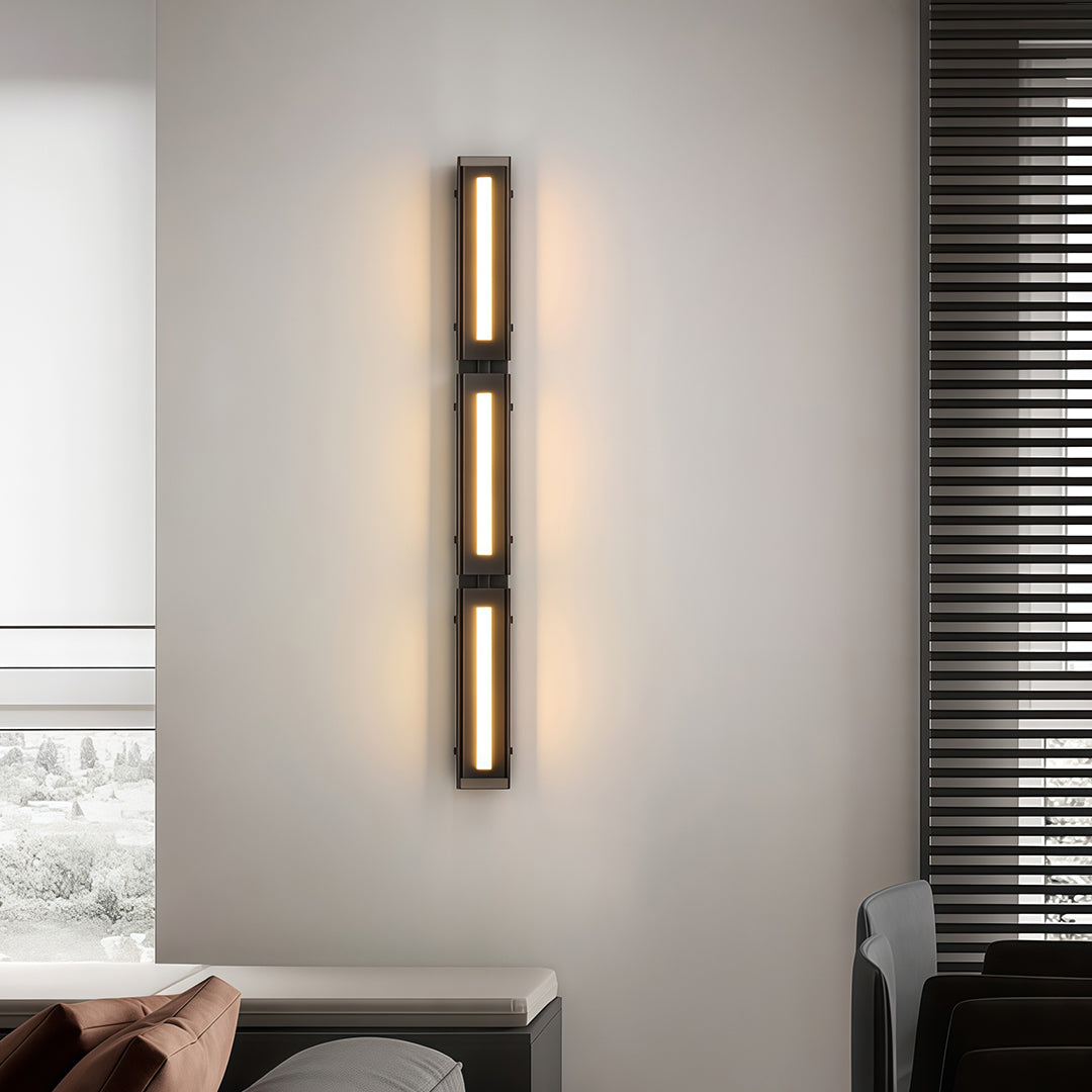 Minimalist Modular Linear Wall Sconce — Black Iron, Smoky Acrylic, LED, Three-Color Dimming, 11.8"–49.6"