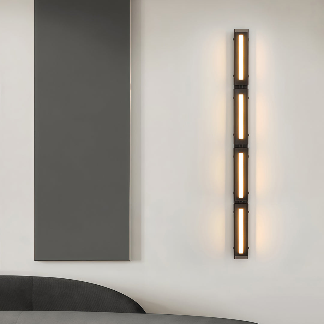 Minimalist Modular Linear Wall Sconce — Black Iron, Smoky Acrylic, LED, Three-Color Dimming, 11.8"–49.6"