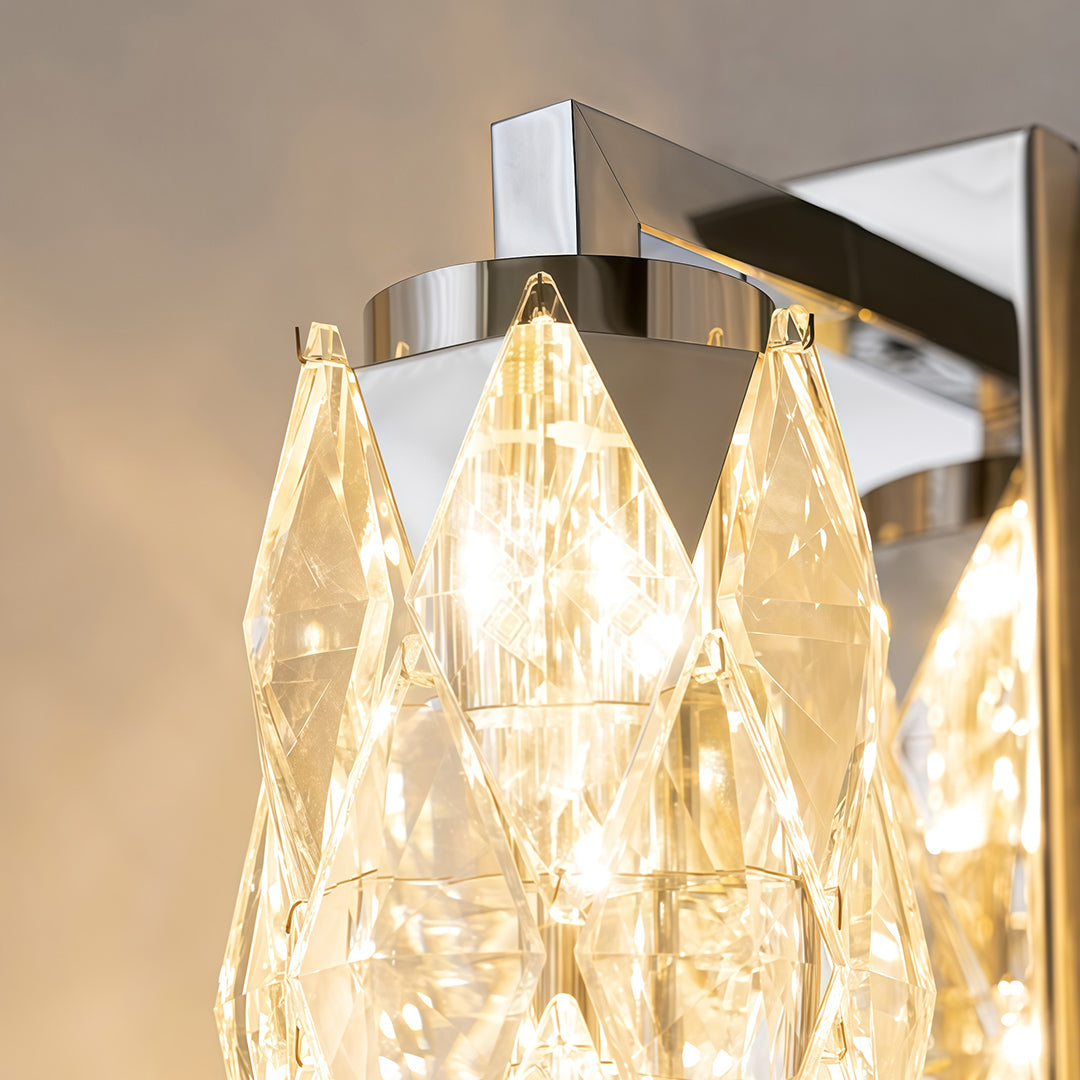 Geometric Crystal Wall Sconce — Stainless Steel, LED, 3-Step Dimming (3000K/4500K/6000K), Small 7W or Large 24W