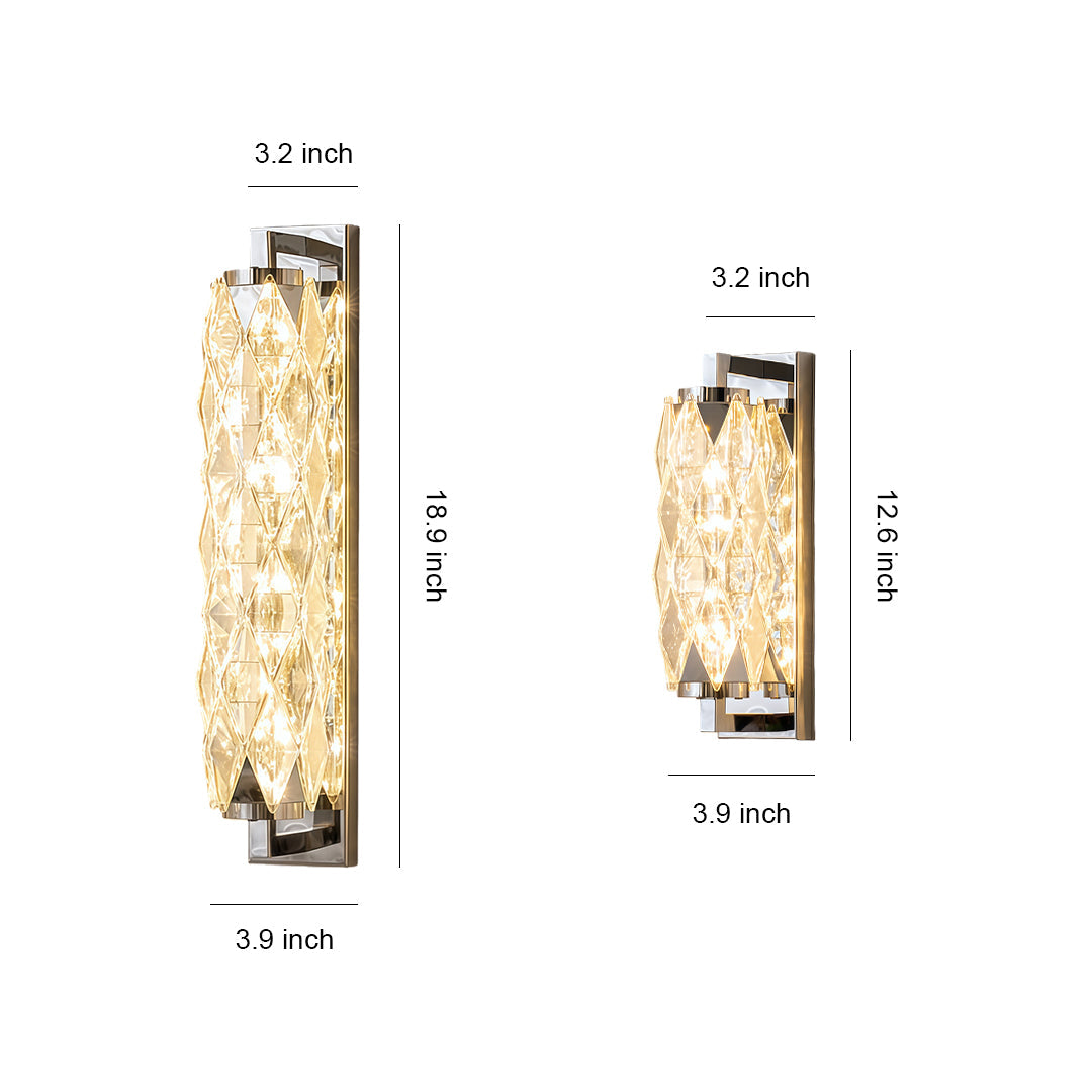 Geometric Crystal Wall Sconce — Stainless Steel, LED, 3-Step Dimming (3000K/4500K/6000K), Small 7W or Large 24W