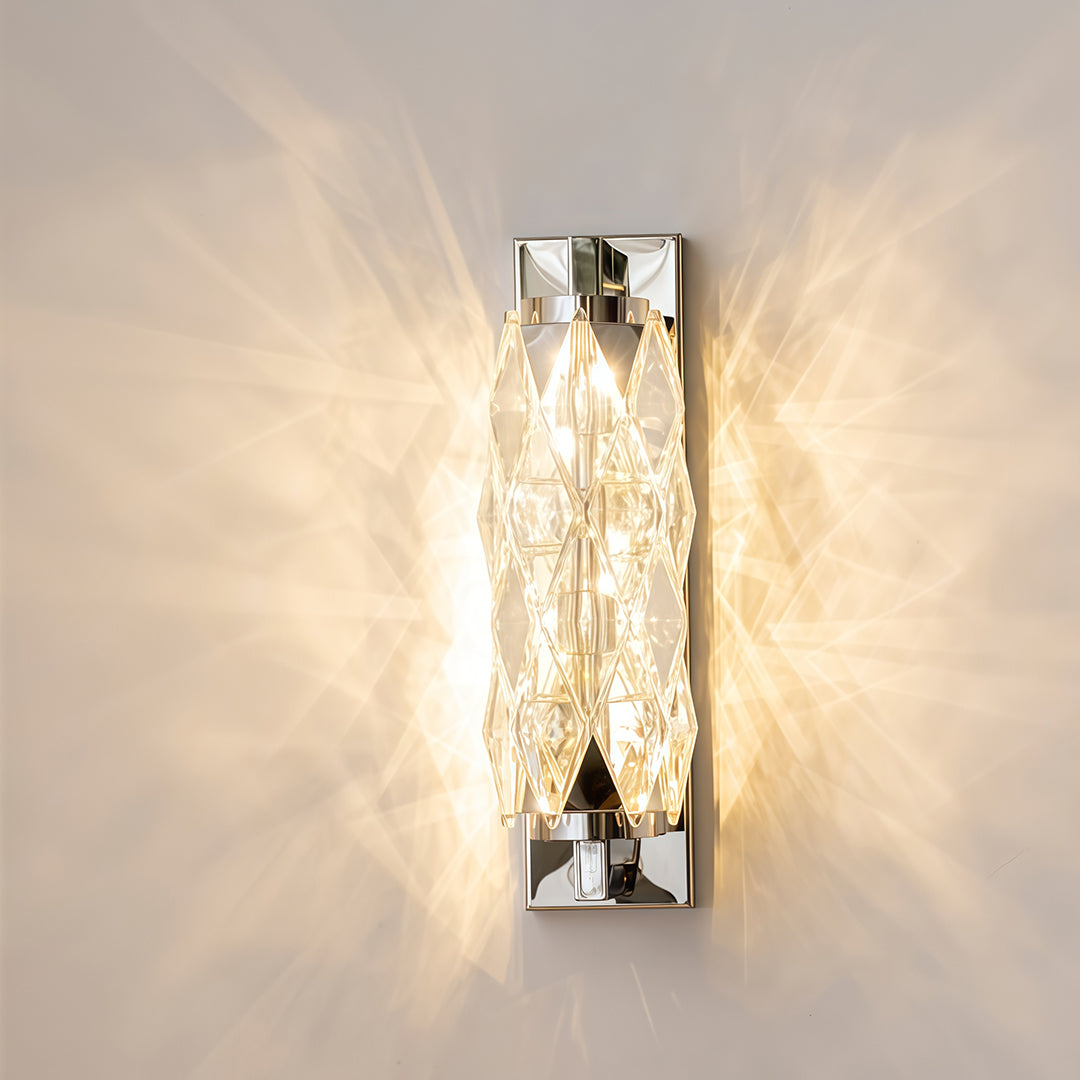 Geometric Crystal Wall Sconce — Stainless Steel, LED, 3-Step Dimming (3000K/4500K/6000K), Small 7W or Large 24W