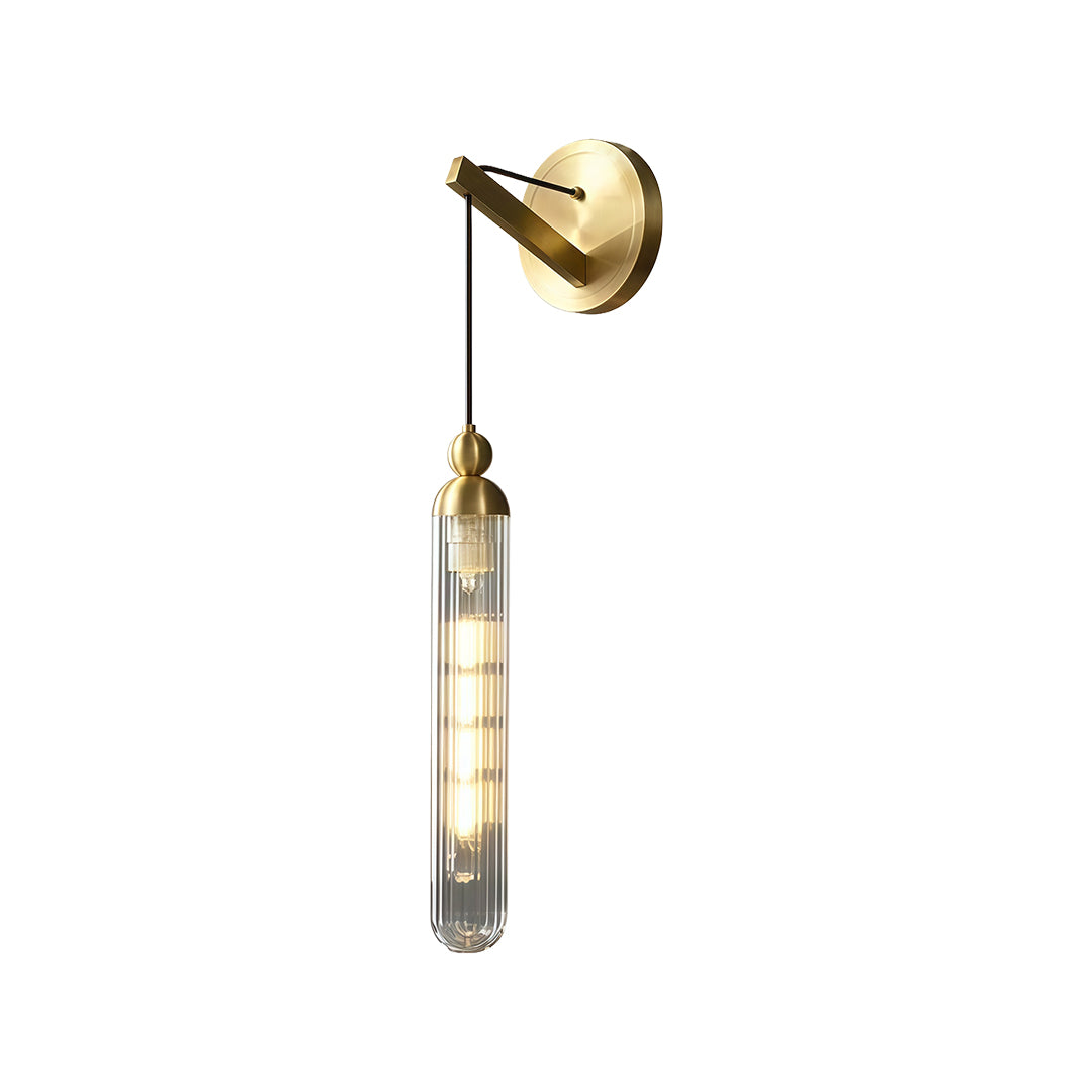 Minimalist Brass Wall Sconce — Full Brass Frame, Transparent Glass Shade, E14, Hardwired