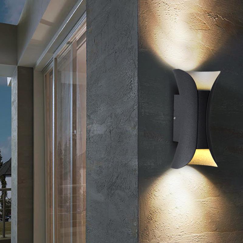 modern waterproof outdoor wall lights with curved led up and down lighting