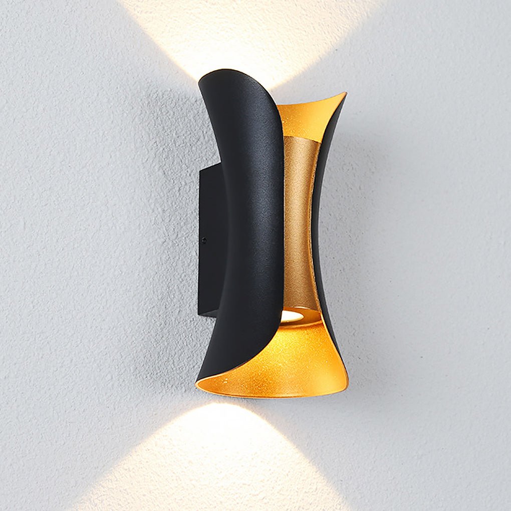 modern waterproof outdoor wall lights with curved led up and down lighting