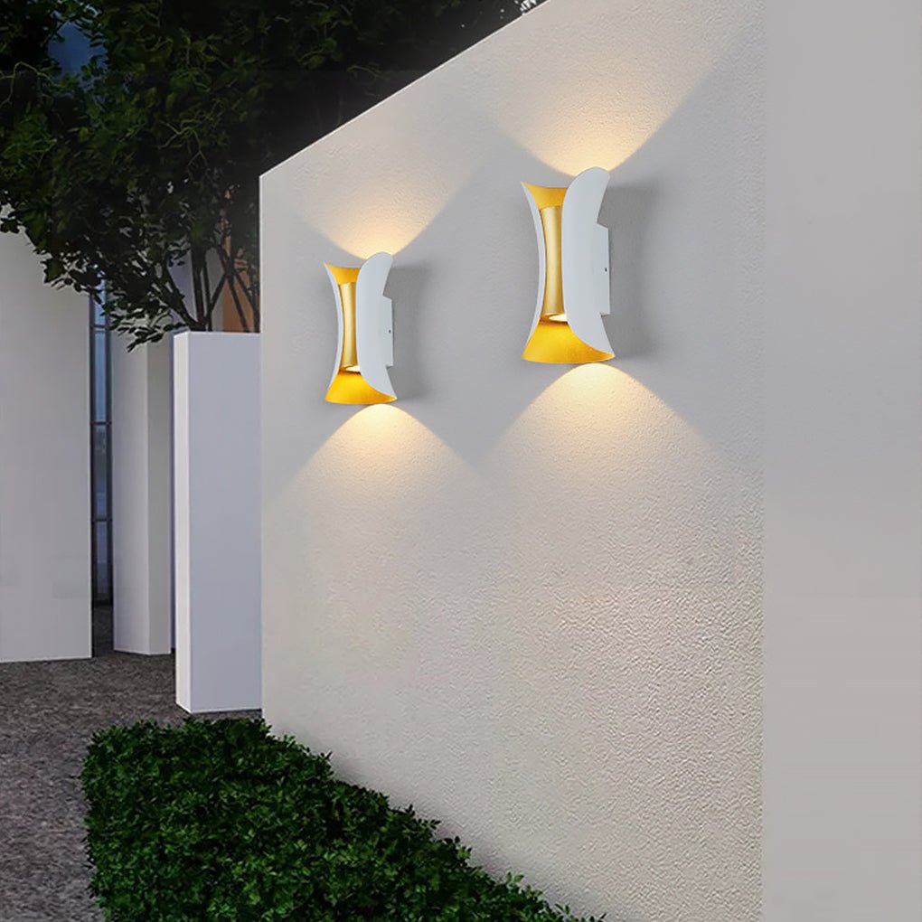 modern waterproof outdoor wall lights with curved led up and down lighting