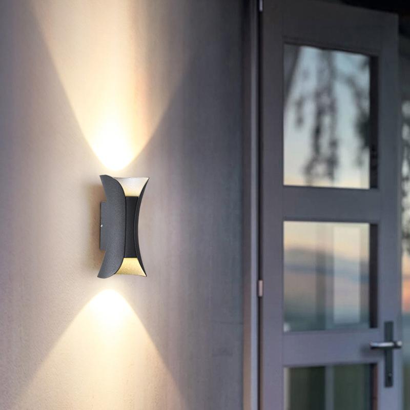 modern waterproof outdoor wall lights with curved led up and down lighting