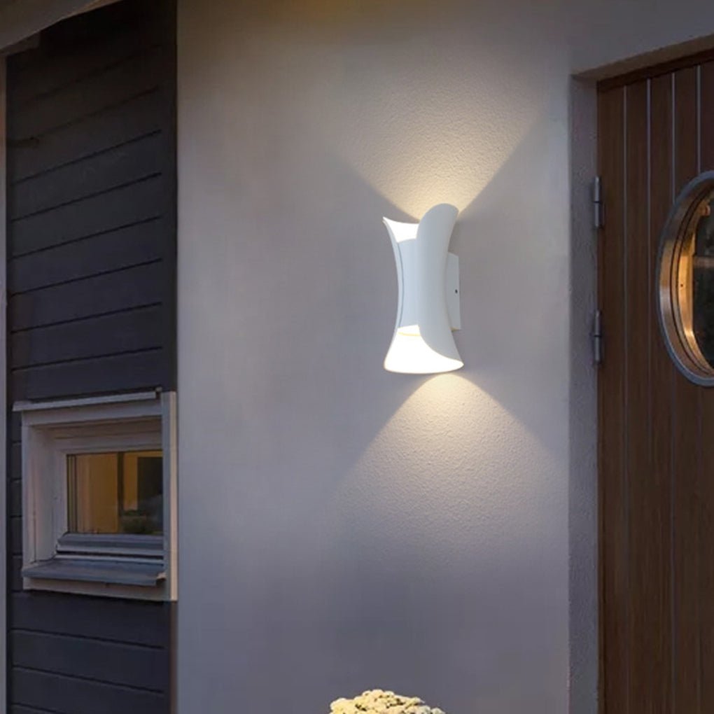 modern waterproof outdoor wall lights with curved led up and down lighting
