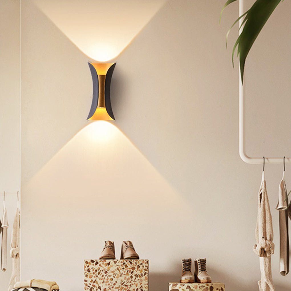 modern waterproof outdoor wall lights with curved led up and down lighting