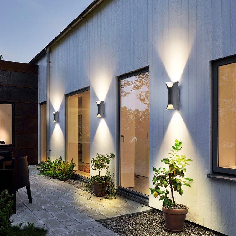 modern waterproof outdoor wall lights with curved led up and down lighting