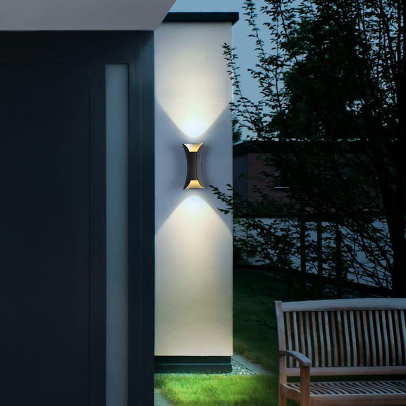 modern waterproof outdoor wall lights with curved led up and down lighting