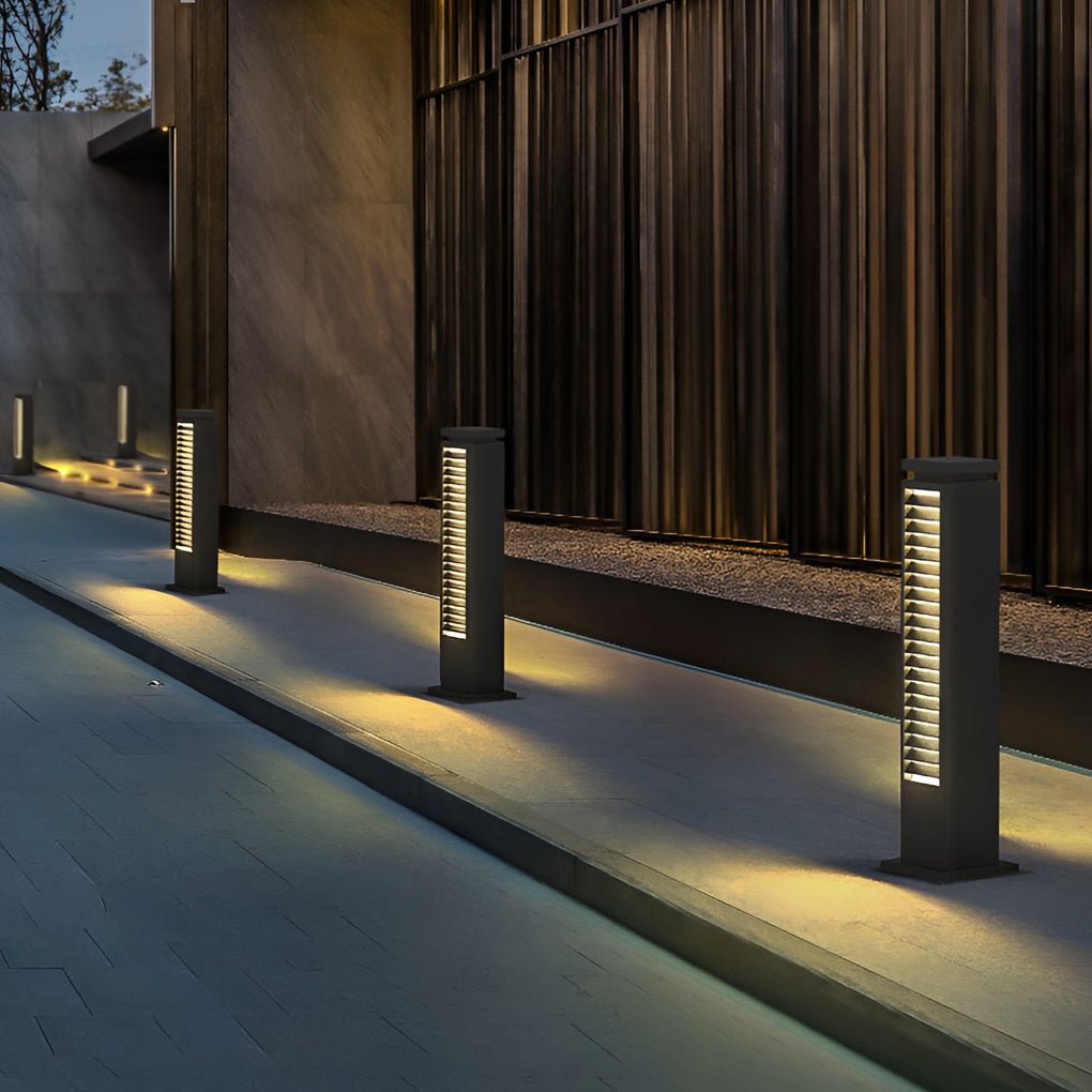 modern waterproof stainless steel led louvered pathway bollard lights with a sleek design