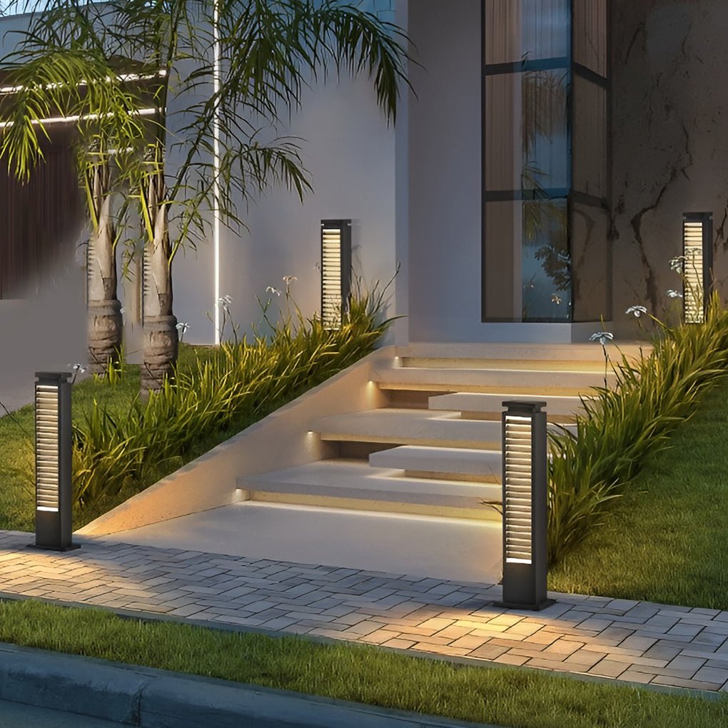 modern waterproof stainless steel led louvered pathway bollard lights with a sleek design