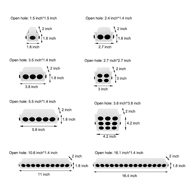 Contemporary Anti-Glare LED Recessed Spotlight — White Aluminum, 1- to 15-Light Configurations