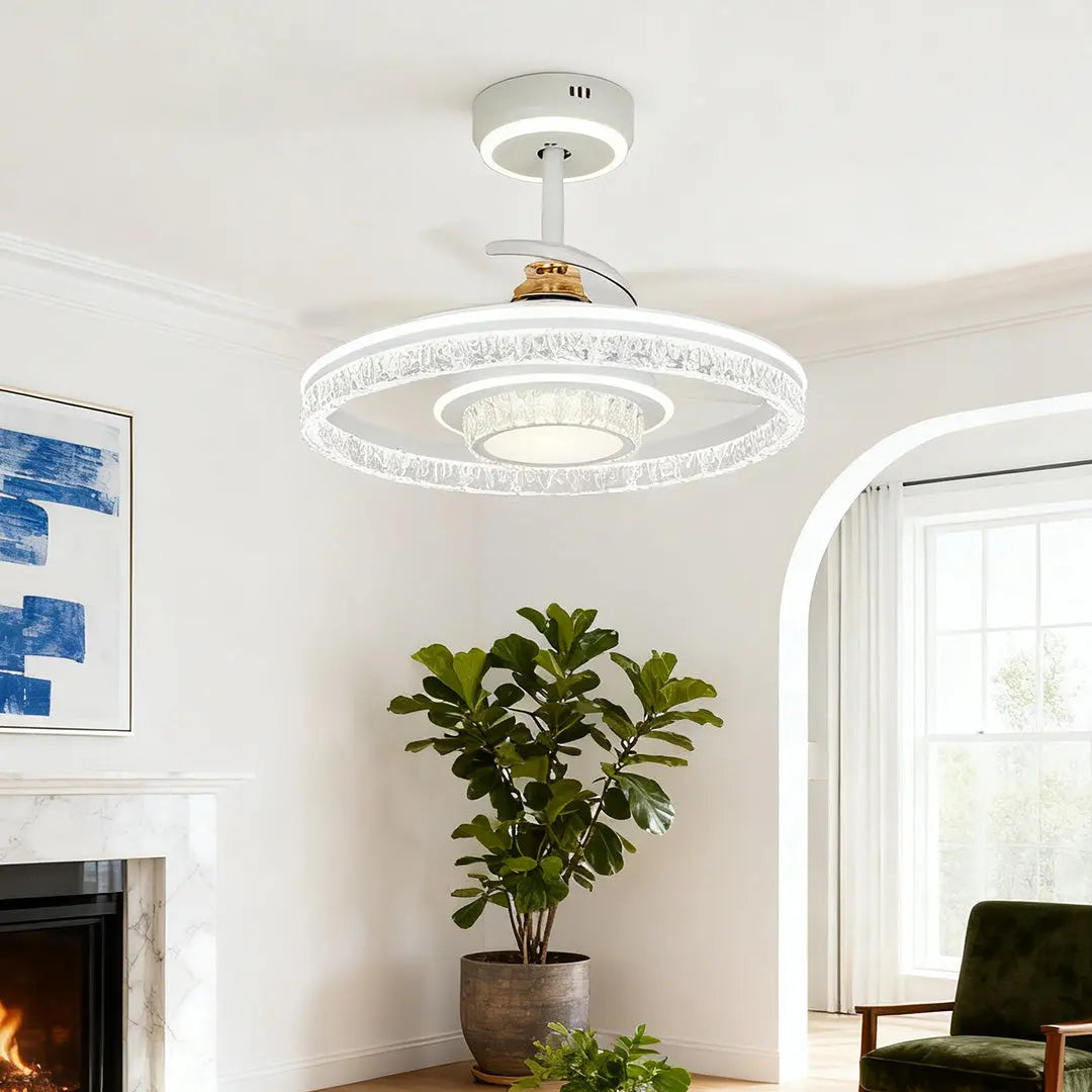 Nordic Luxury Ceiling Fan with Round Light and White Aluminum Body Luxe