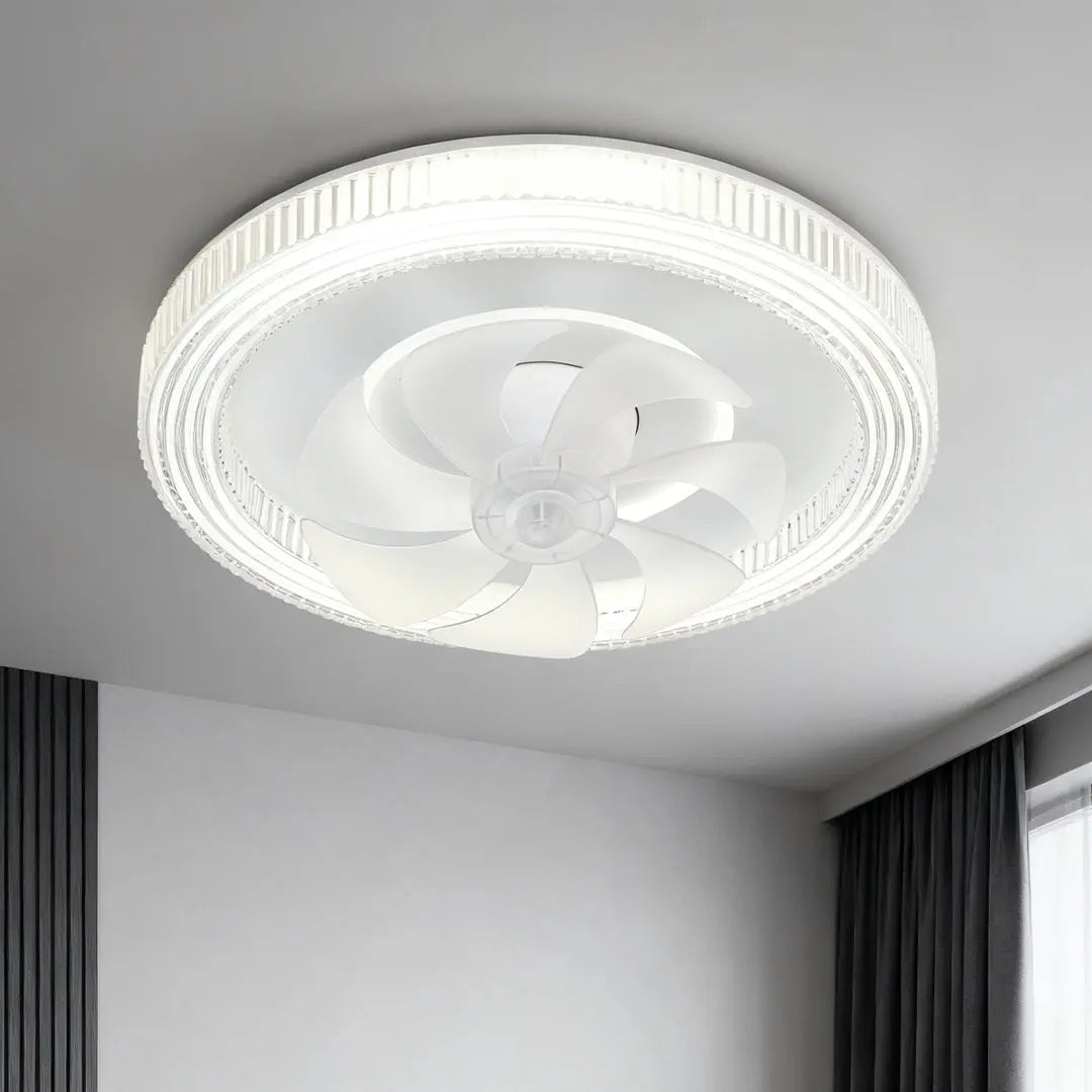 Simple LED Lamp Circular Ceiling Fan with White Finish and Light Luxe