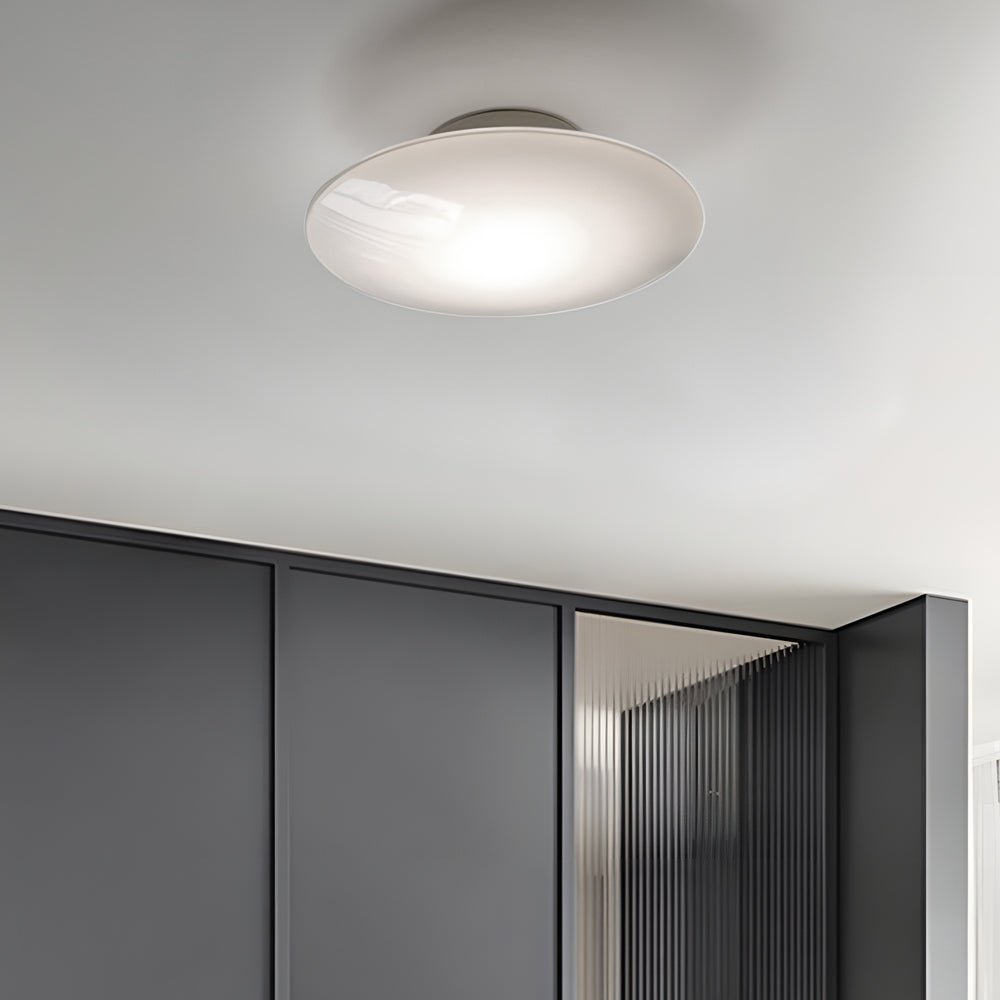 Minimalist White Opal Glass LED Flush-Mount Ceiling Light — Iron, 3000K, 9"/13"/17" Sizes, Bedroom