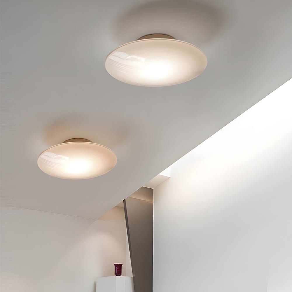 Minimalist White Opal Glass LED Flush-Mount Ceiling Light — Iron, 3000K, 9"/13"/17" Sizes, Bedroom