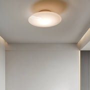 Minimalist White Opal Glass LED Flush-Mount Ceiling Light — Iron, 3000K, 9"/13"/17" Sizes, Bedroom