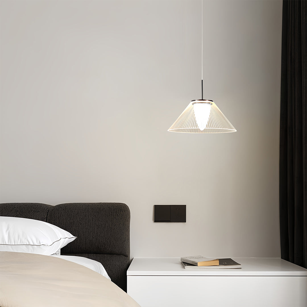 Minimalist Clear Glass Pendant Light — Stainless Steel, Black, 7W LED, 3000K, Adjustable Cord, 14.96" Wide