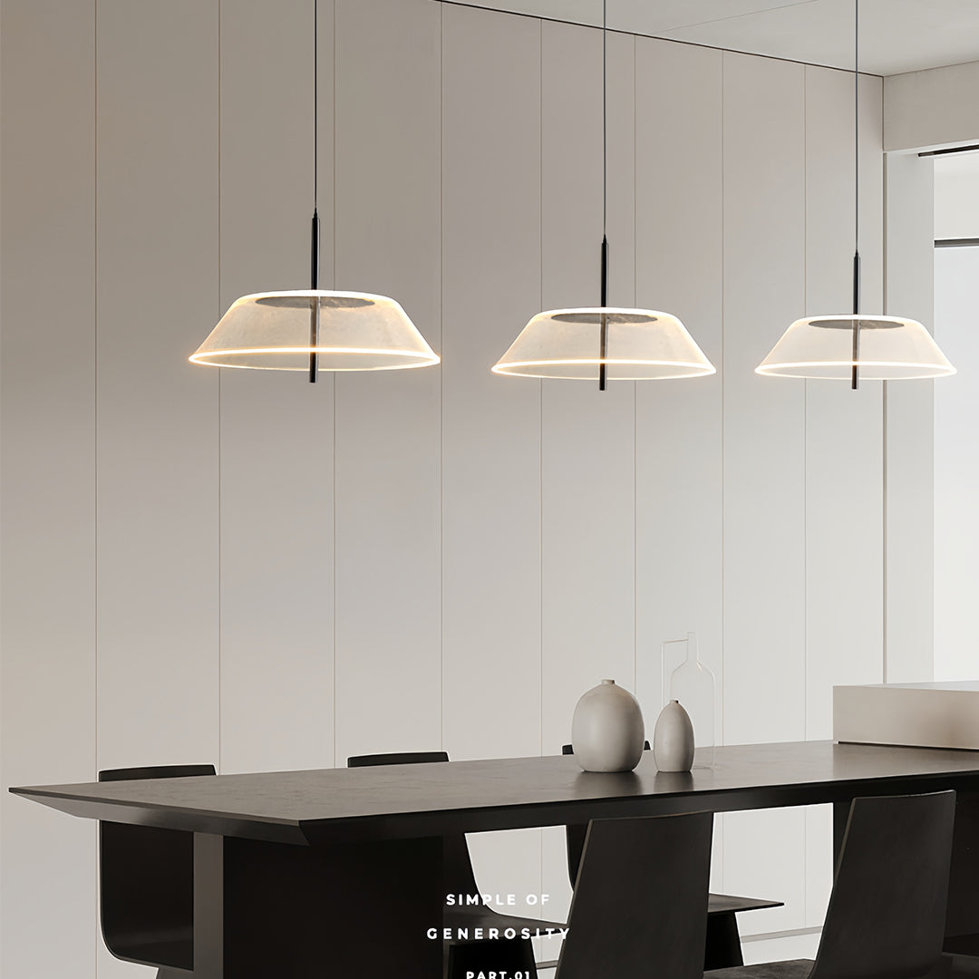 Minimalist Clear Glass Pendant Light — Stainless Steel, Black, 7W LED, 3000K, Adjustable Cord, 14.96" Wide