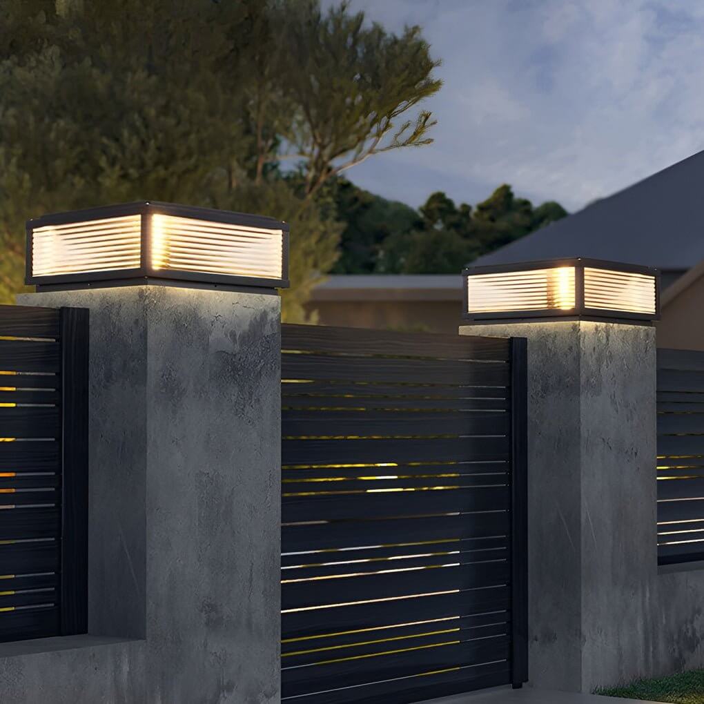 square ribbed glass outdoor pillar mount light