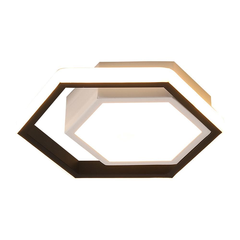 Hexagon LED Flush-Mount Ceiling Light — Metal, Black and White, 10" Geometric, Warm White / 6000K / 3-Step Dimming