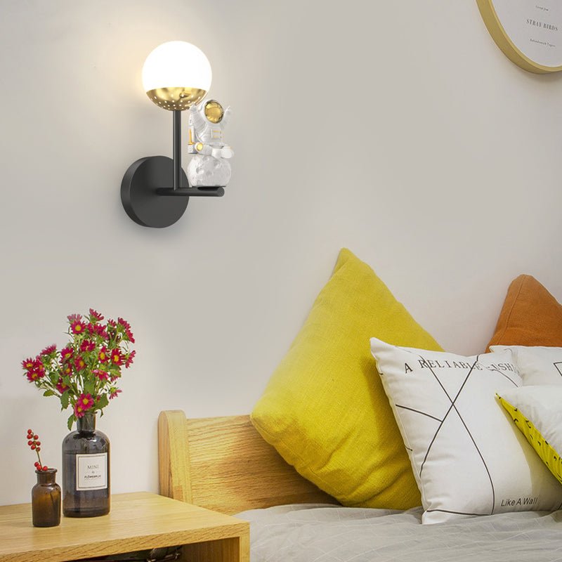 Moon Astronaut Diffused Wall Sconce — Iron, Acrylic & Resin, 20W LED, Three-Step Dimming (3000K/4500K/6000K), Black, White & Gold