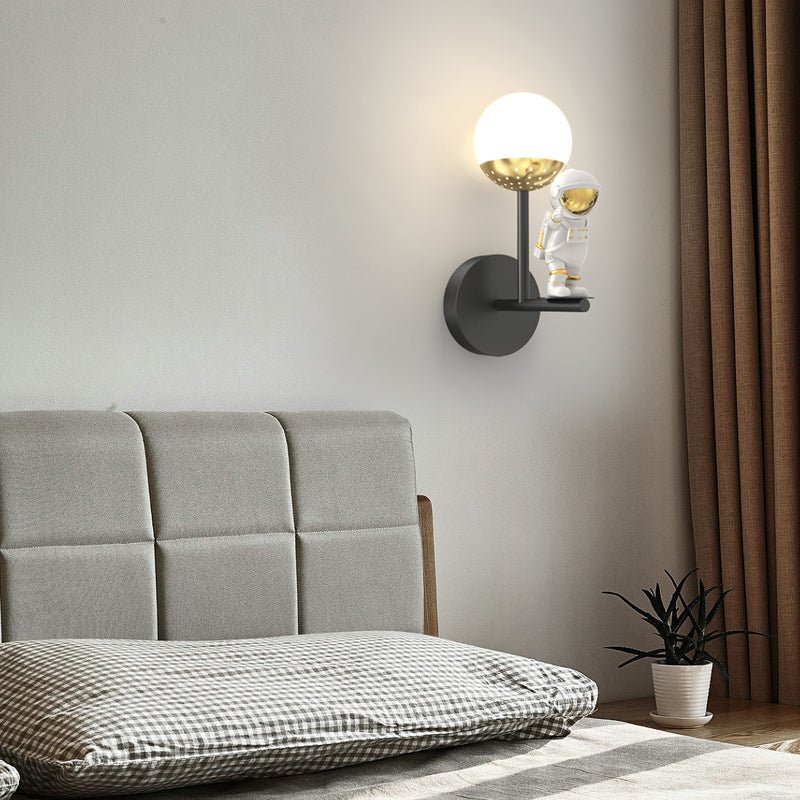 Moon Astronaut Diffused Wall Sconce — Iron, Acrylic & Resin, 20W LED, Three-Step Dimming (3000K/4500K/6000K), Black, White & Gold