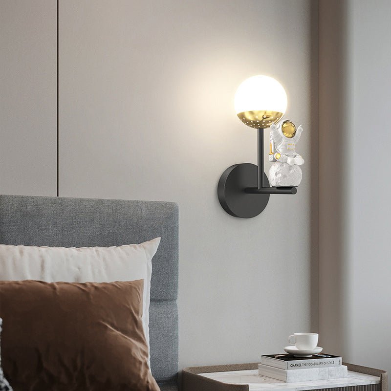 Moon Astronaut Diffused Wall Sconce — Iron, Acrylic & Resin, 20W LED, Three-Step Dimming (3000K/4500K/6000K), Black, White & Gold
