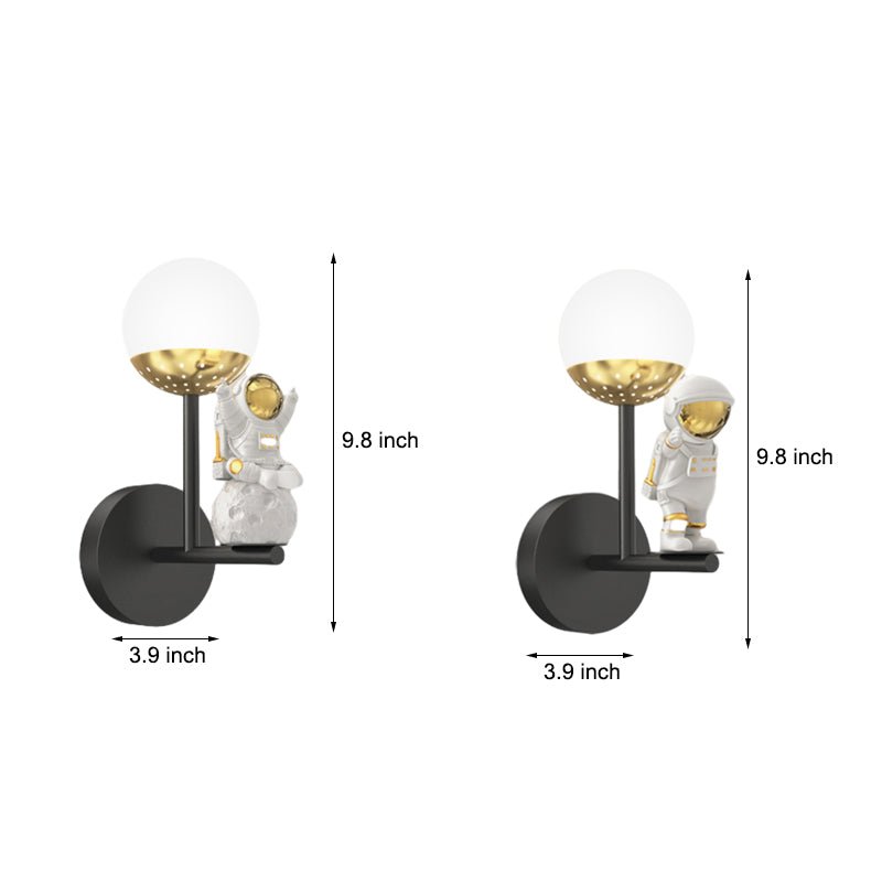 Moon Astronaut Diffused Wall Sconce — Iron, Acrylic & Resin, 20W LED, Three-Step Dimming (3000K/4500K/6000K), Black, White & Gold