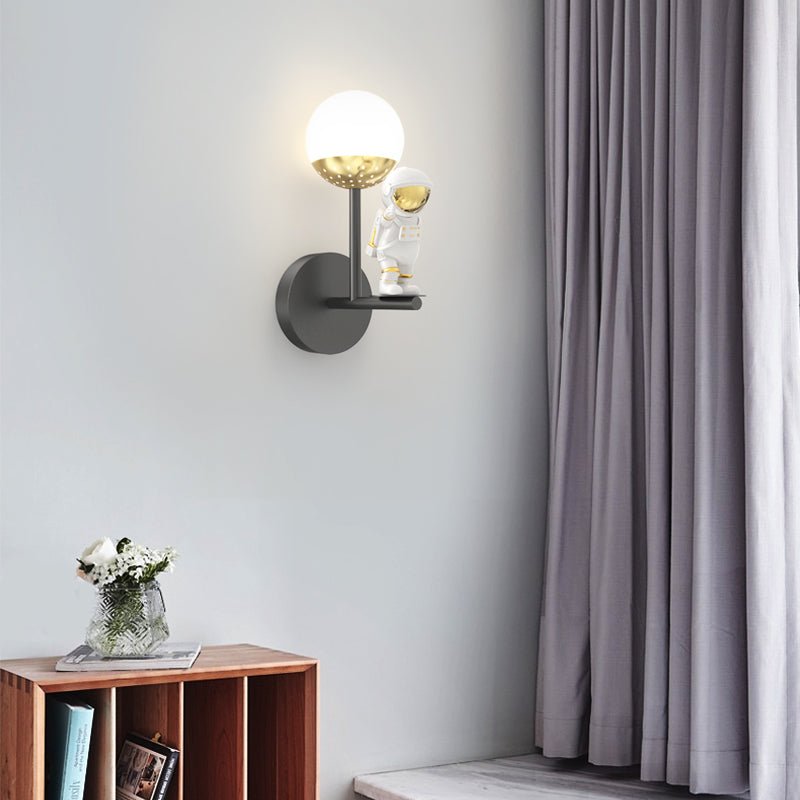 Moon Astronaut Diffused Wall Sconce — Iron, Acrylic & Resin, 20W LED, Three-Step Dimming (3000K/4500K/6000K), Black, White & Gold
