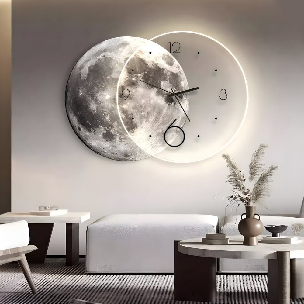 LED Moon Lunar Wall Clock with USB Remote Control and Power Bank - Wall Painting Lamp