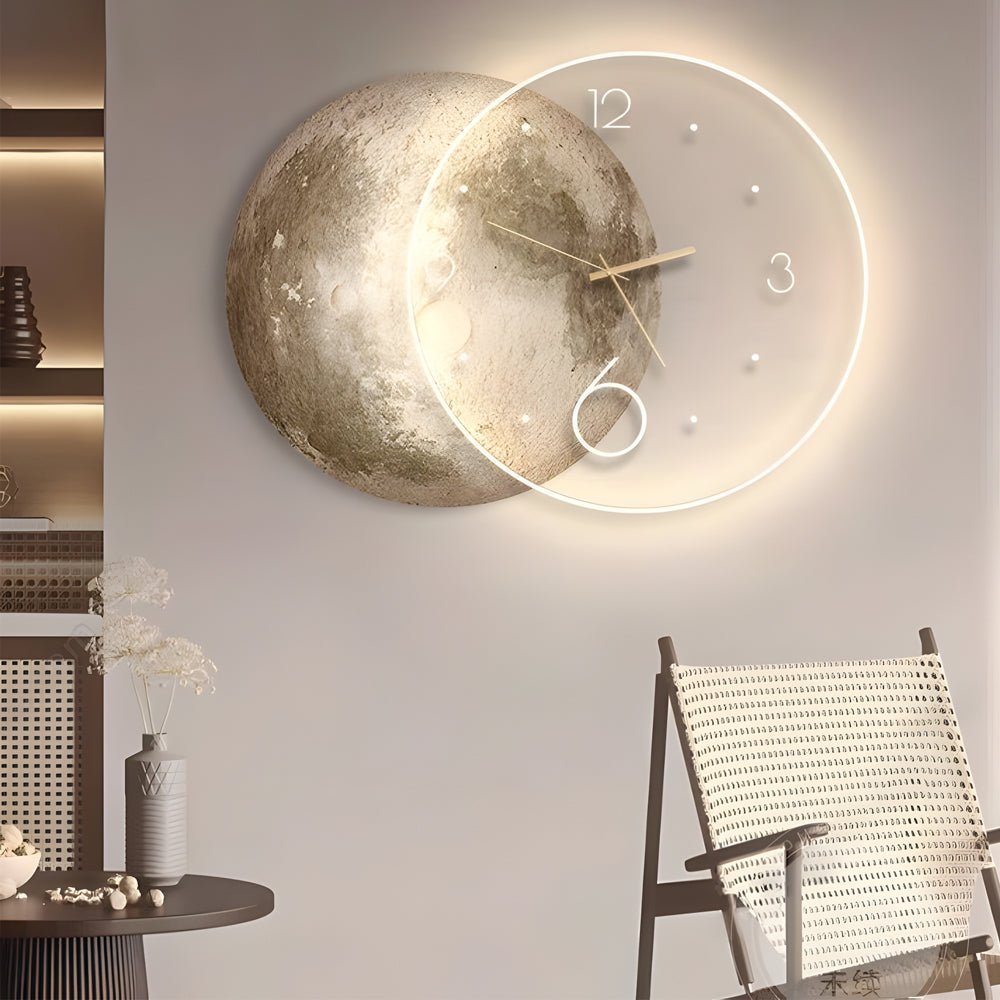 LED Moon Lunar Wall Clock with USB Remote Control and Power Bank - Wall Painting Lamp